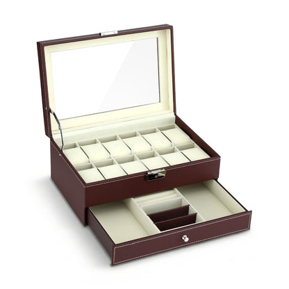 Embellir 12 Grids Watch Box Organizer Case Jewelry Display Storage Showcase WBX-2T-12SL-3020-BN