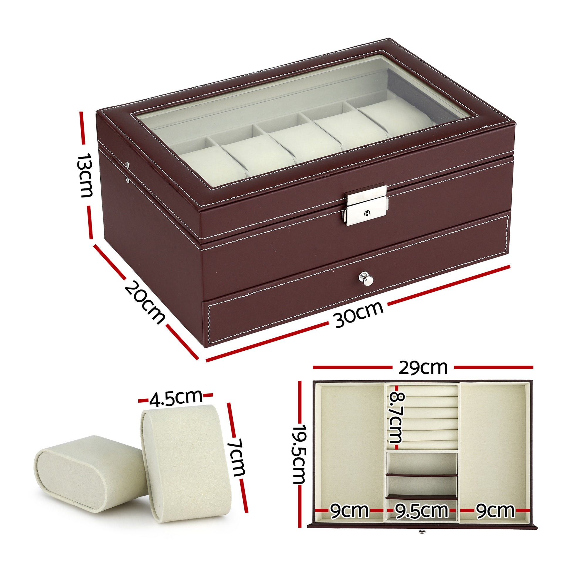 Embellir 12 Grids Watch Box Organizer Case Jewelry Display Storage Showcase WBX-2T-12SL-3020-BN