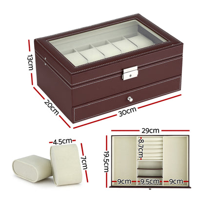 Embellir 12 Grids Watch Box Organizer Case Jewelry Display Storage Showcase WBX-2T-12SL-3020-BN