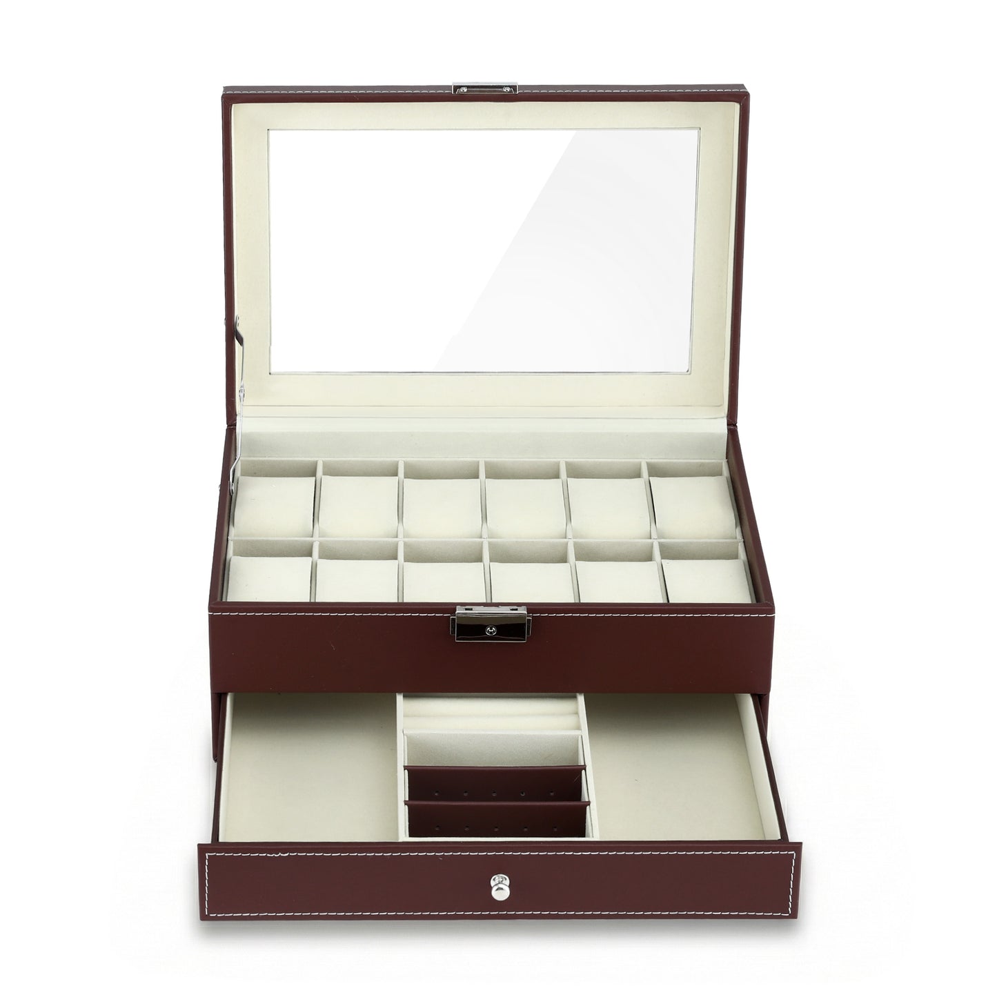 Embellir 12 Grids Watch Box Organizer Case Jewelry Display Storage Showcase WBX-2T-12SL-3020-BN