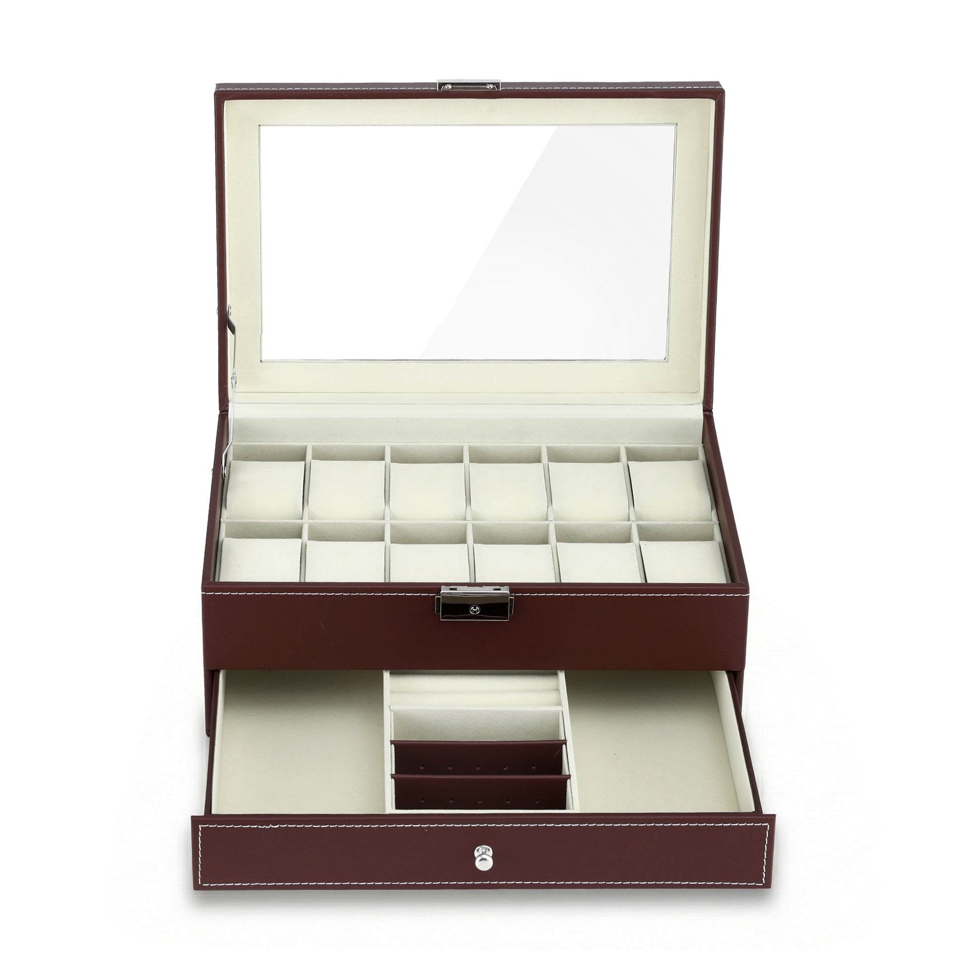 Embellir 12 Grids Watch Box Organizer Case Jewelry Display Storage Showcase WBX-2T-12SL-3020-BN