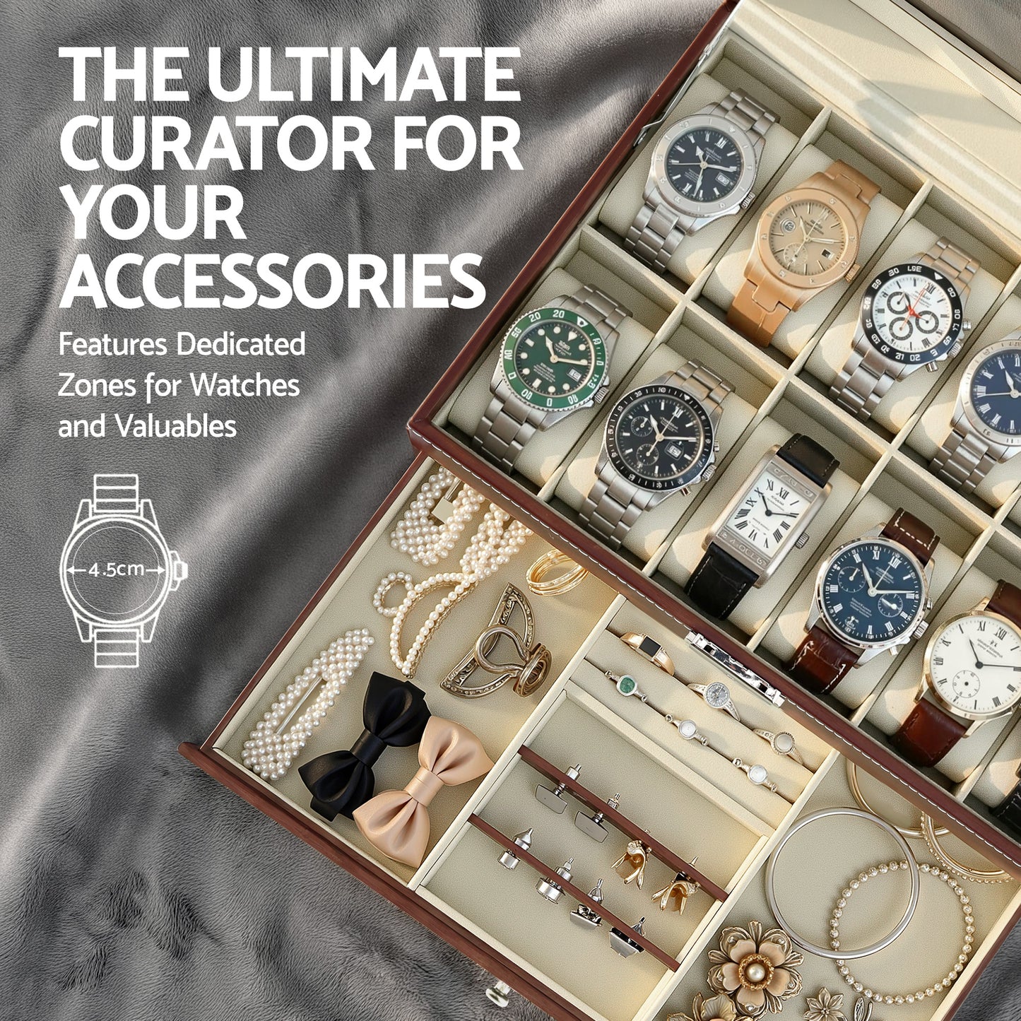 Embellir 12 Grids Watch Box Organizer Case Jewelry Display Storage Showcase WBX-2T-12SL-3020-BN