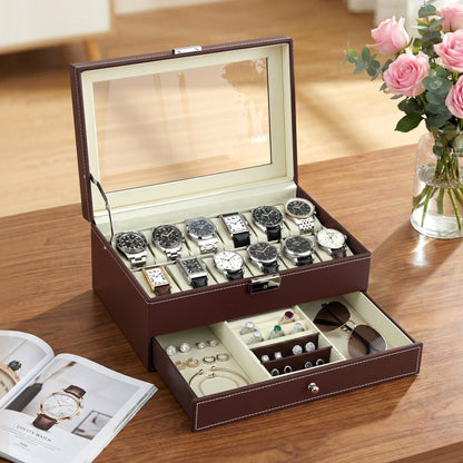 Embellir 12 Grids Watch Box Organizer Case Jewelry Display Storage Showcase WBX-2T-12SL-3020-BN