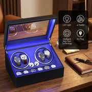 Embellir Watch Winder Automatic Double Watch Winder Box LED Black WBX-WIN-4WD-6SL-BK