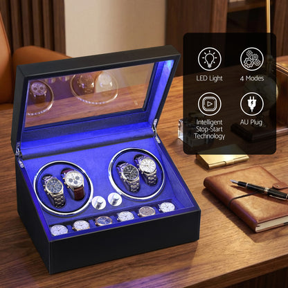 Embellir Watch Winder Automatic Double Watch Winder Box LED Black WBX-WIN-4WD-6SL-BK