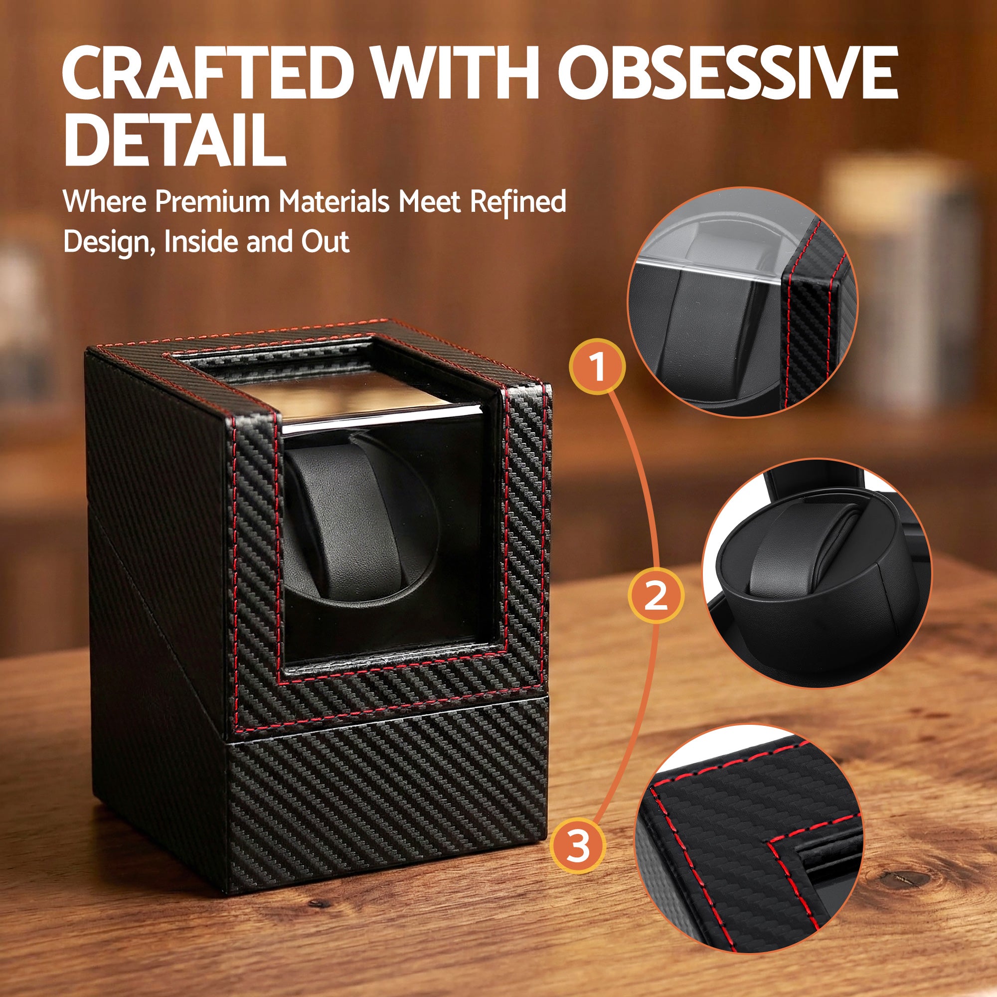 Embellir Watch Winder Box Automatic Single Quiet Carbon Fibre Black WBX-WIN-SINGLE-BK