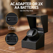 Embellir Watch Winder Box Automatic Single Quiet Carbon Fibre Black WBX-WIN-SINGLE-BK