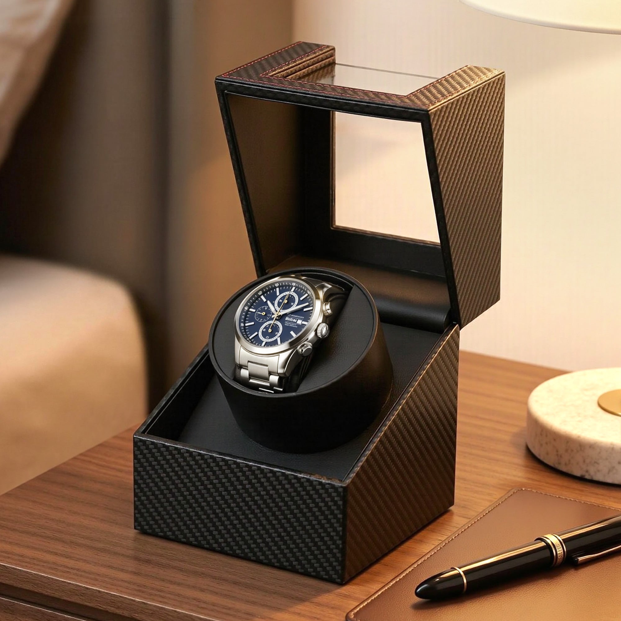 Embellir Watch Winder Box Automatic Single Quiet Carbon Fibre Black WBX-WIN-SINGLE-BK