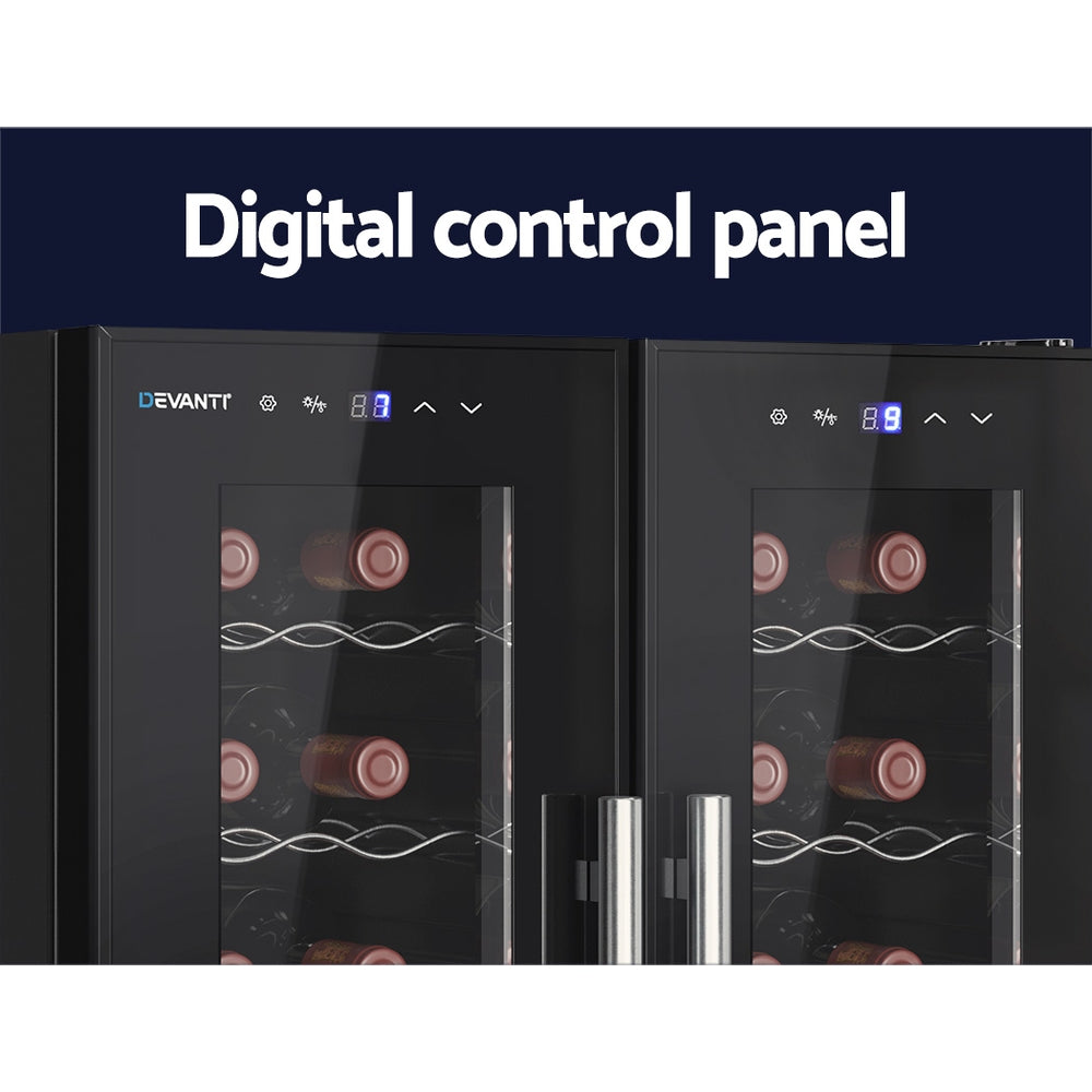 Devanti Wine Fridge Cooler Dual Zone 24 Bottles WC-24B-2D-BK