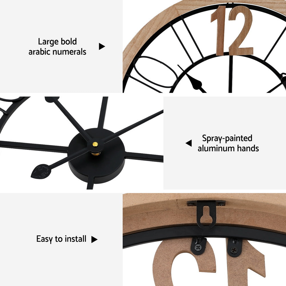 Artiss 60CM Wall Clock Wooden WC-60-BK-PE