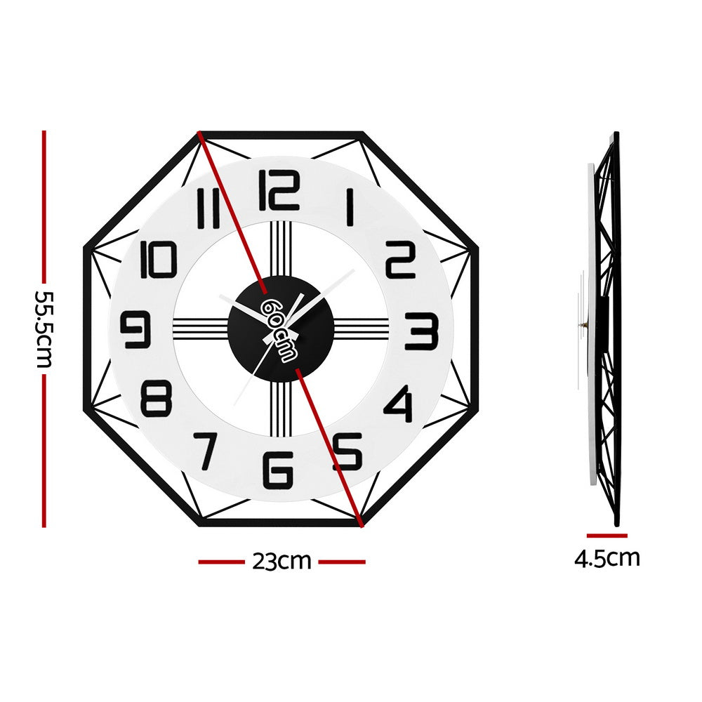 Artiss 60CM Wall Clock Octagon WC-60-BK-WH