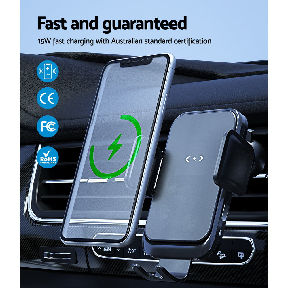 Devanti Wireless Car Charger Fast Charging Car Mount Vent Suction cup WC-A-001-BK