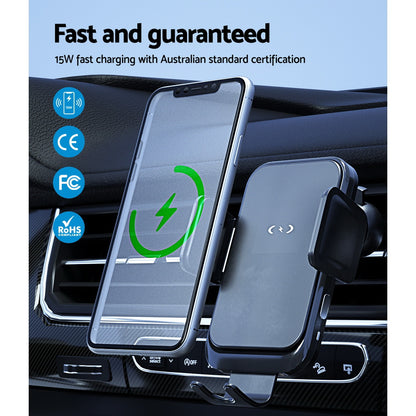 Devanti Wireless Car Charger Fast Charging Car Mount Vent Suction cup WC-A-001-BK