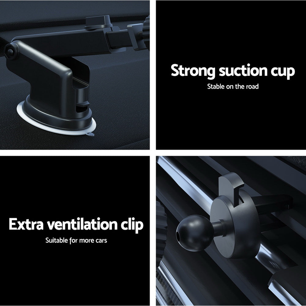 Devanti Wireless Car Charger Fast Charging Car Mount Vent Suction cup WC-A-001-BK