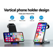 Devanti 3 in 1 Wireless Charger Dock 15W Fast Charging Stand WC-A-053-BK