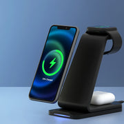 Devanti 3 in 1 Wireless Charger Dock 15W Fast Charging Stand WC-A-053-BK