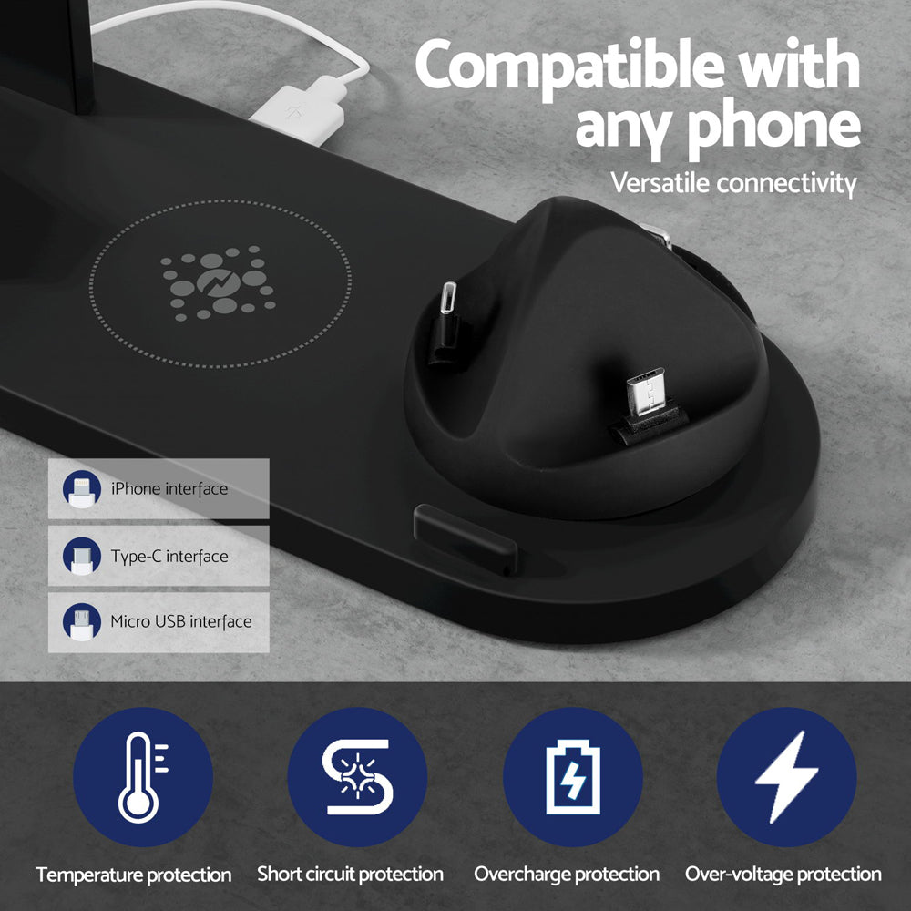 Devanti 4 in 1 Wireless Charger Multi-function Station for Phone Airpod iWatch 15W WC-A-063-15W-BK