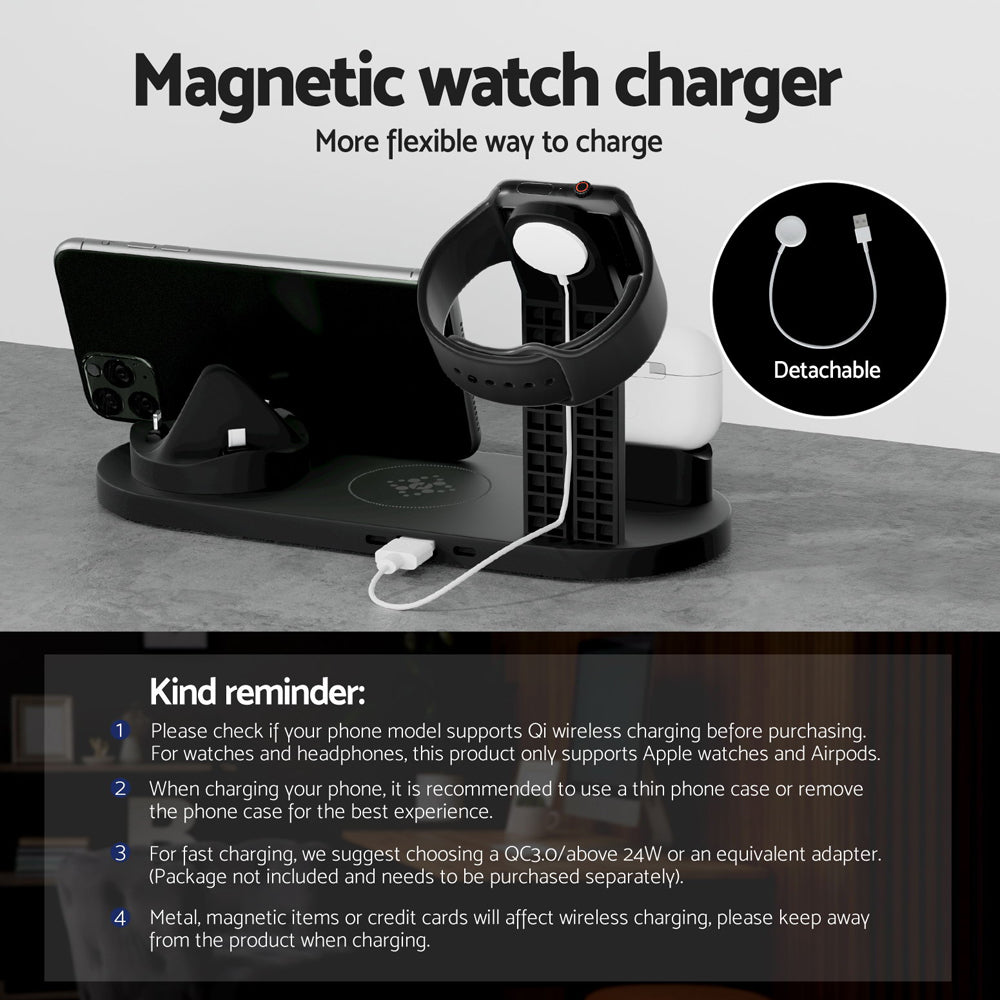 Devanti 4 in 1 Wireless Charger Multi-function Station for Phone Airpod iWatch 15W WC-A-063-15W-BK