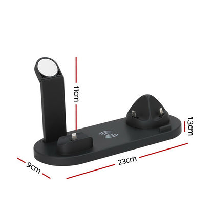 Devanti 4-in-1 Wireless Charger Dock Multi-function Charging Station for Phone WC-A-063-BK