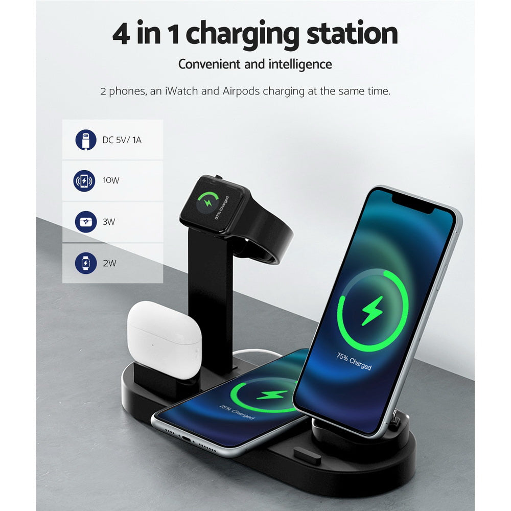 Devanti 4-in-1 Wireless Charger Dock Multi-function Charging Station for Phone WC-A-063-BK