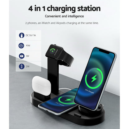 Devanti 4-in-1 Wireless Charger Dock Multi-function Charging Station for Phone WC-A-063-BK