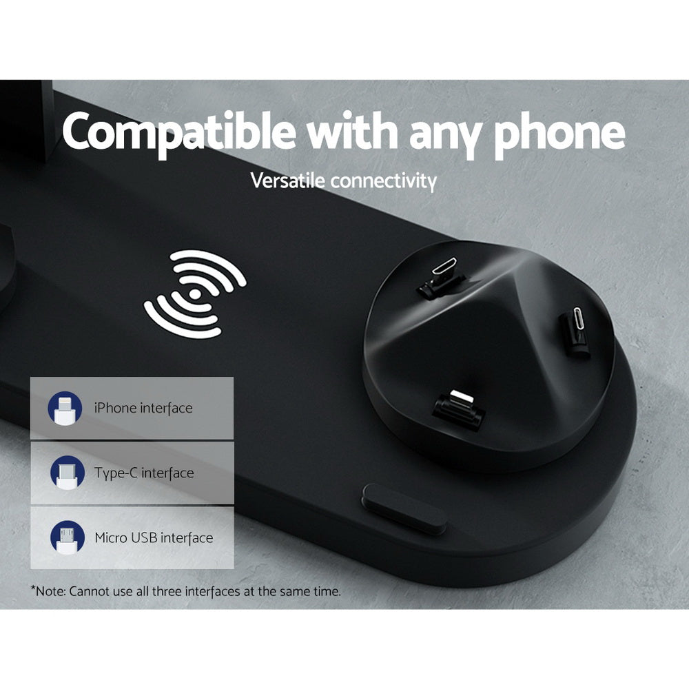 Devanti 4-in-1 Wireless Charger Dock Multi-function Charging Station for Phone WC-A-063-BK