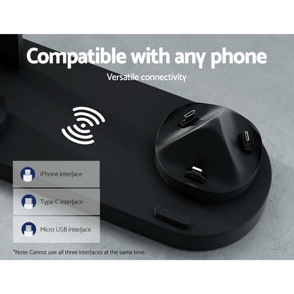 Devanti 4-in-1 Wireless Charger Dock Multi-function Charging Station for Phone WC-A-063-BK
