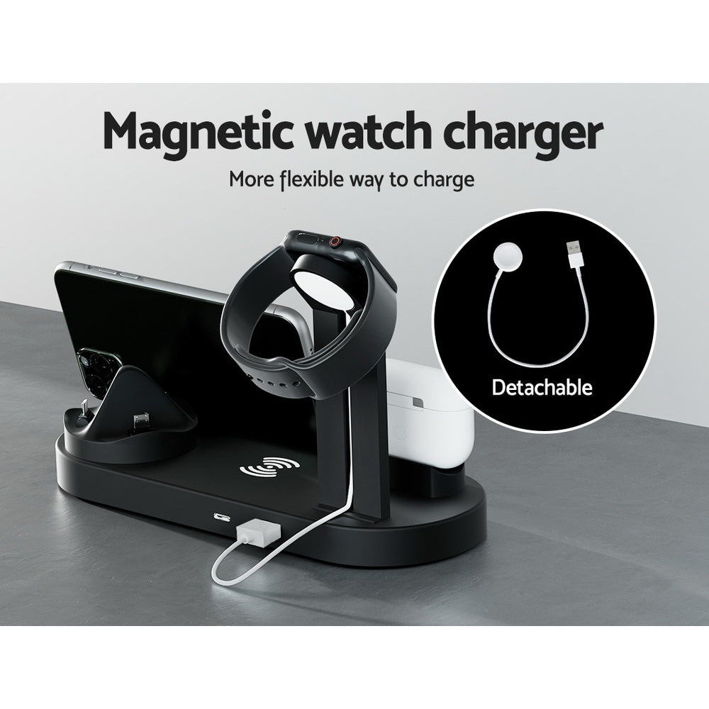 Devanti 4-in-1 Wireless Charger Dock Multi-function Charging Station for Phone WC-A-063-BK