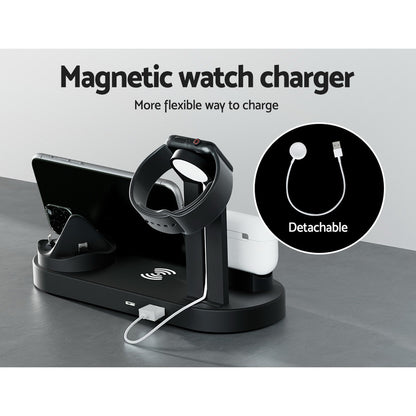 Devanti 4-in-1 Wireless Charger Dock Multi-function Charging Station for Phone WC-A-063-BK