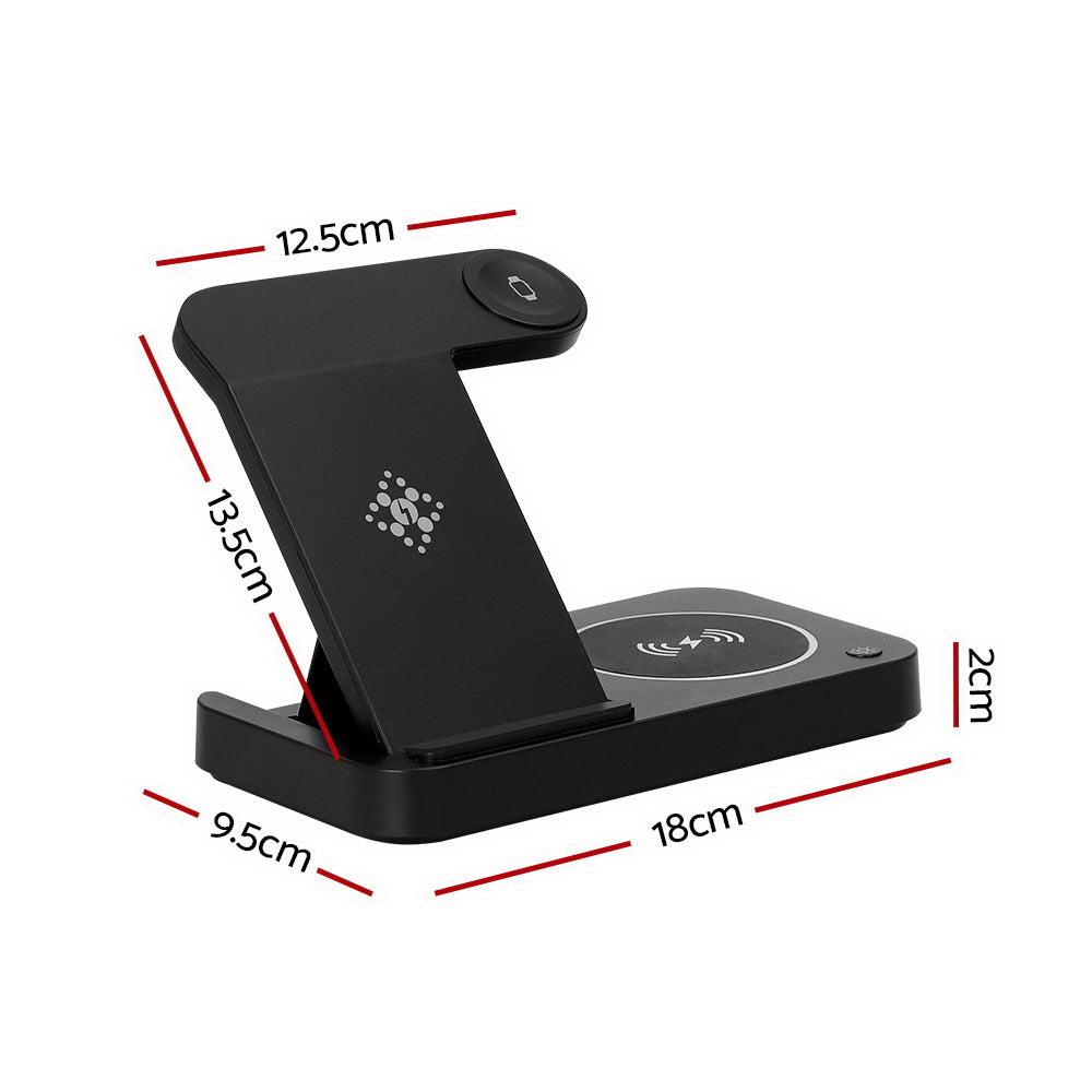 Devanti 4-in-1 Wireless Charger Station Fast Charging for Phone Black WC-A-101-BK