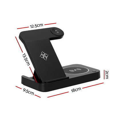 Devanti 4-in-1 Wireless Charger Station Fast Charging for Phone Black WC-A-101-BK