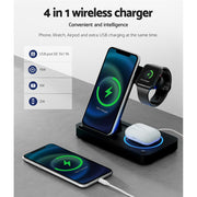 Devanti 4-in-1 Wireless Charger Station Fast Charging for Phone Black WC-A-101-BK