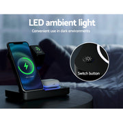 Devanti 4-in-1 Wireless Charger Station Fast Charging for Phone Black WC-A-101-BK