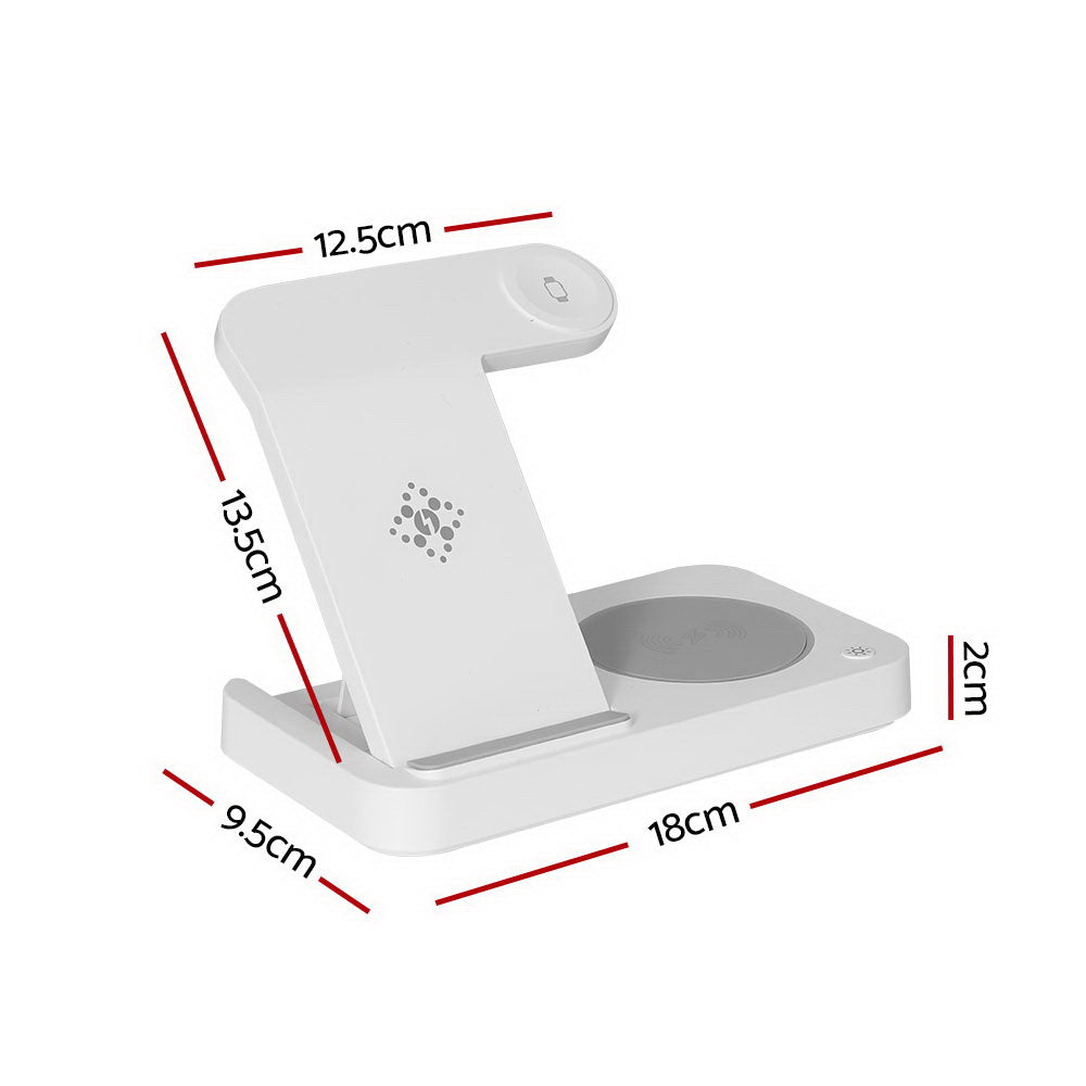 Devanti 4-in-1 Wireless Charger Dock Fast Charging for Phone White WC-A-101-WH