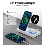 Devanti 4-in-1 Wireless Charger Dock Fast Charging for Phone White WC-A-101-WH