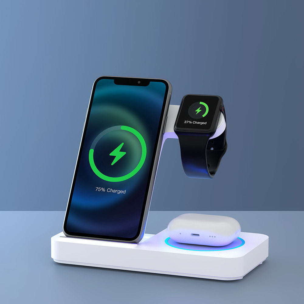 Devanti 4-in-1 Wireless Charger Dock Fast Charging for Phone White WC-A-101-WH