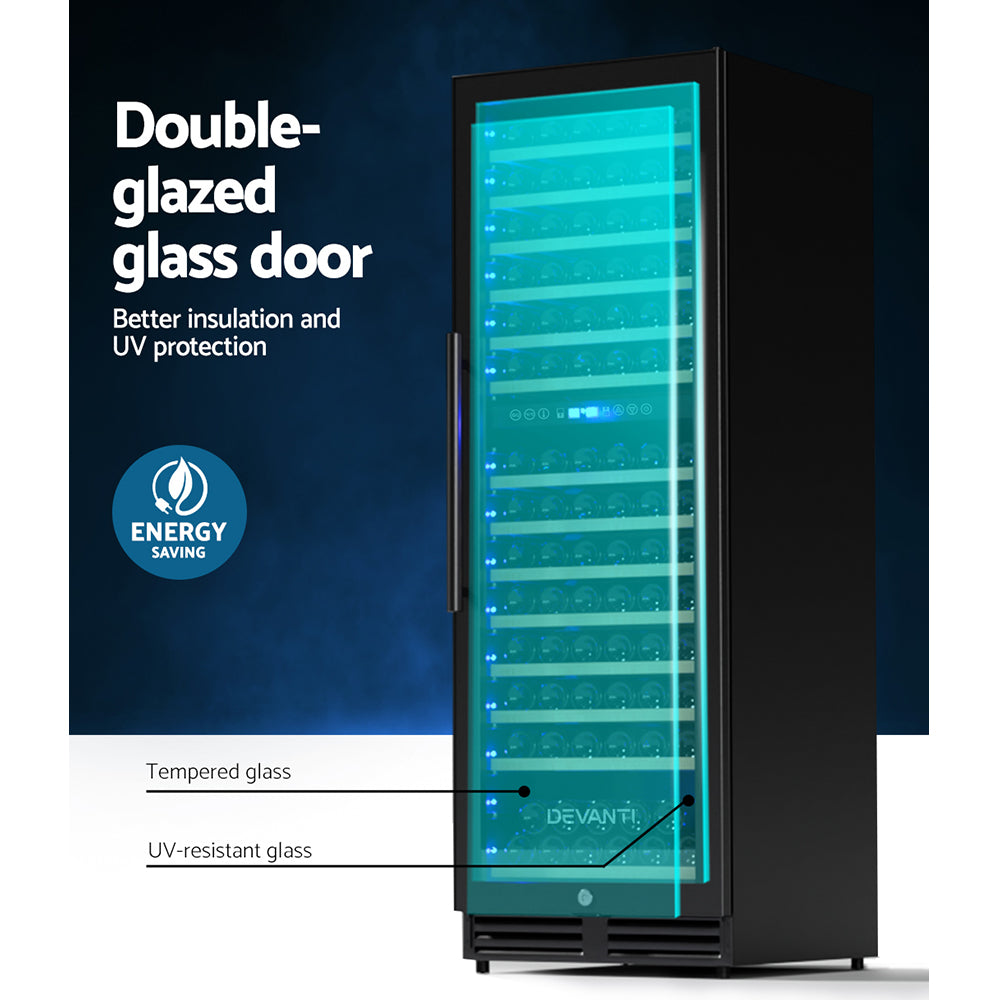 Devanti Wine Fridge Cooler Dual Zone 154 Bottles WC-C-408B-153B-BK
