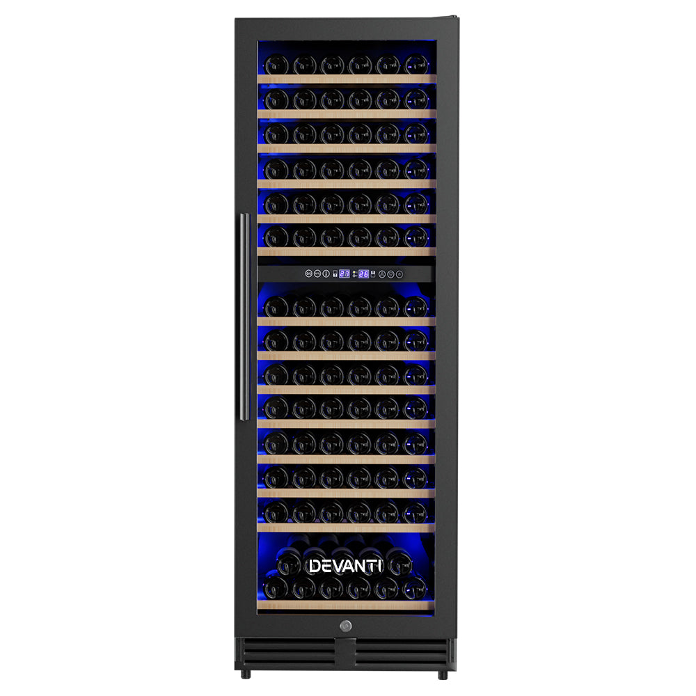 Devanti Wine Fridge Cooler Dual Zone 154 Bottles WC-C-408B-153B-BK
