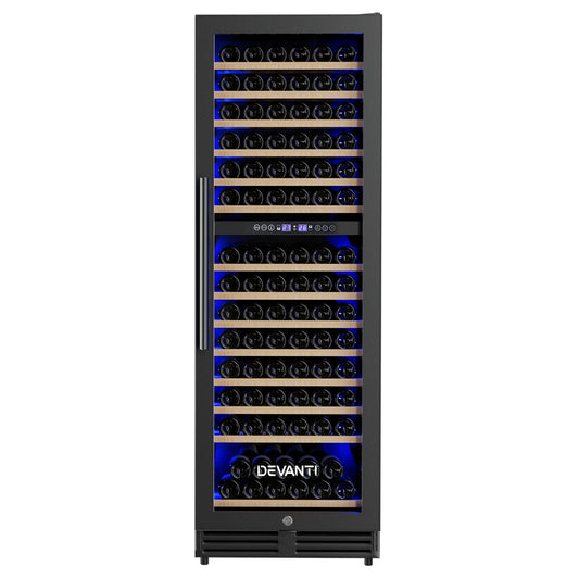 Devanti Wine Fridge Cooler Dual Zone 154 Bottles WC-C-408B-153B-BK