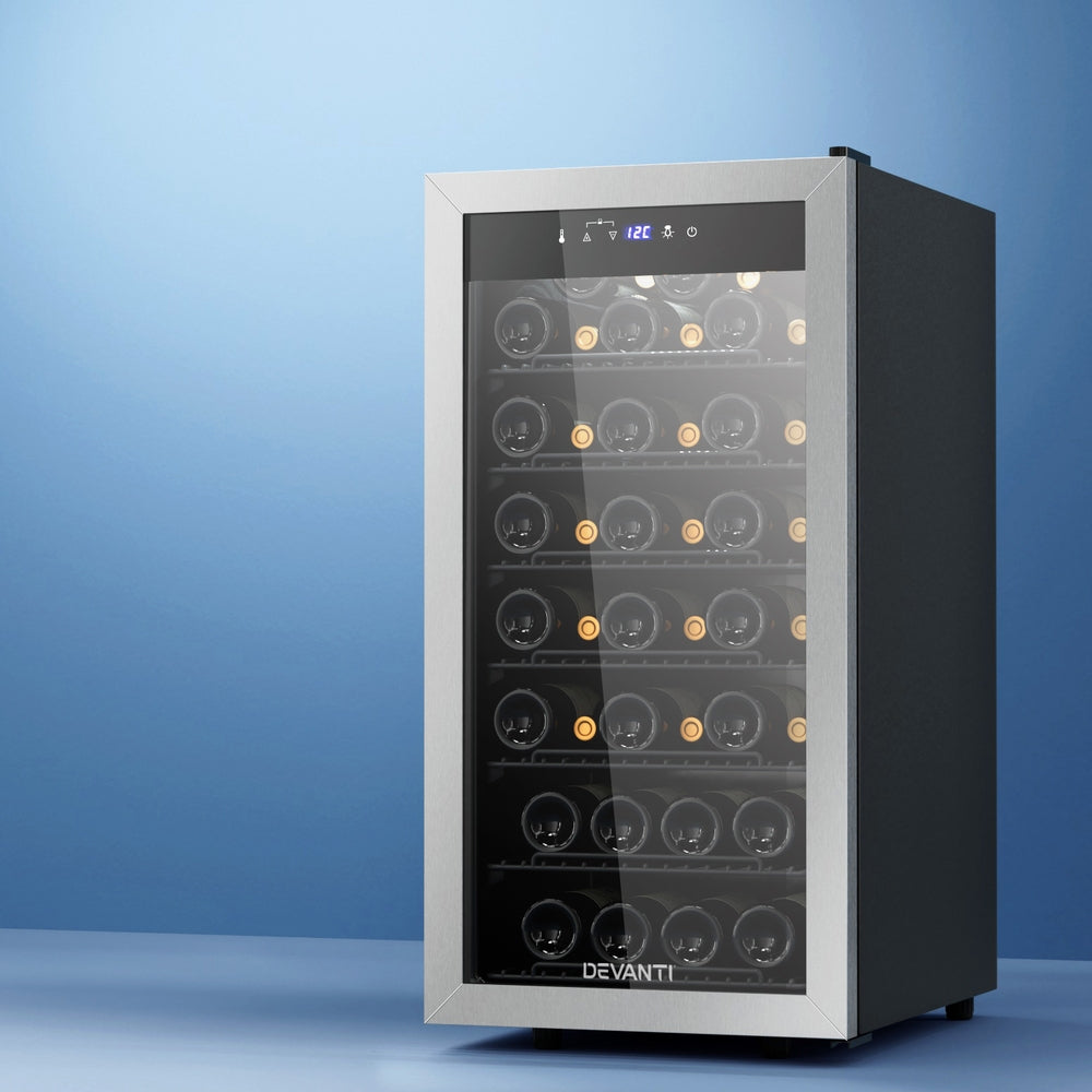 Devanti Wine Fridge Cooler 42 Bottles WC-C-42B-SS-BK