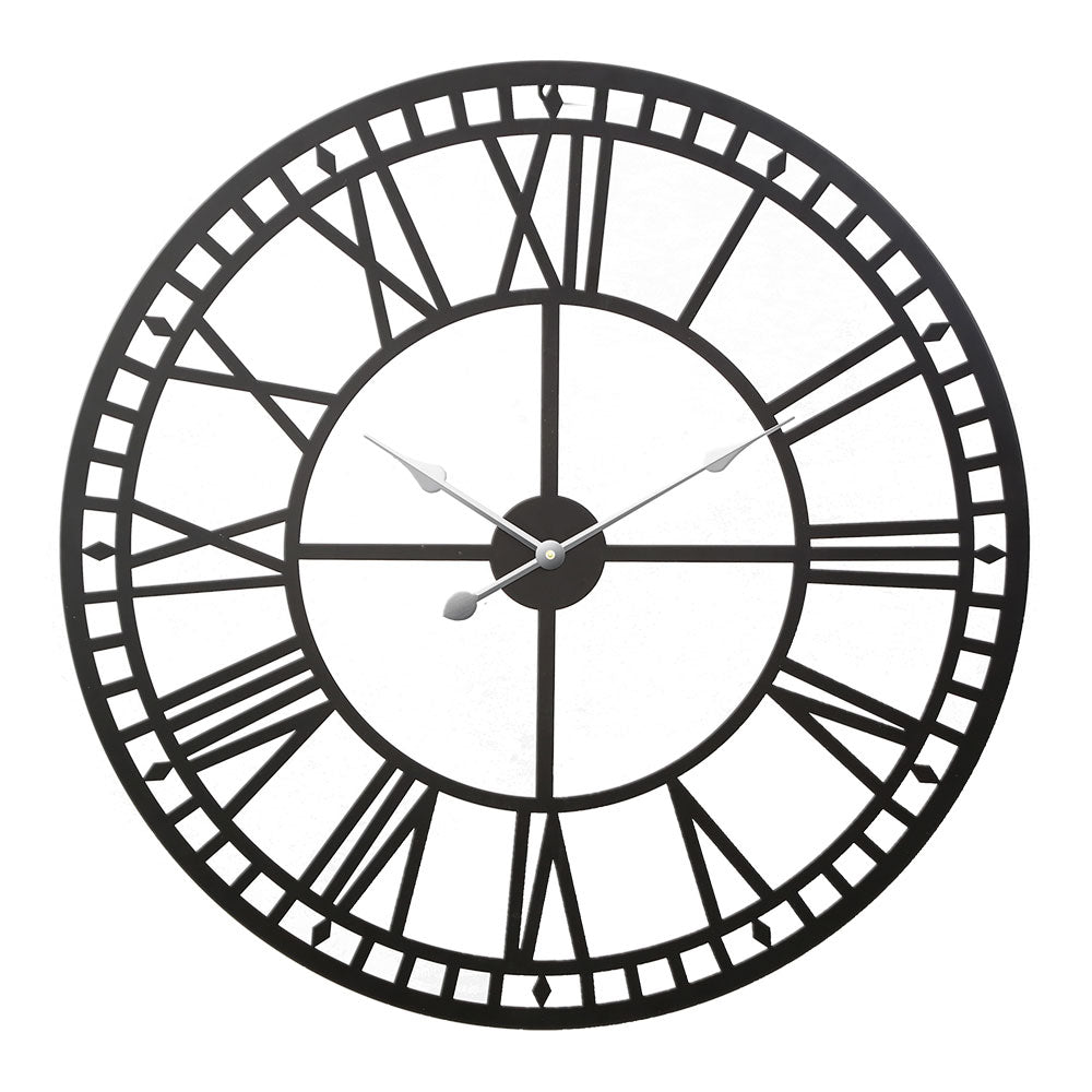 Artiss 60cm Wall Clock Large Roman Numerals Metal Black WC-IRON-191060-BK