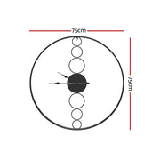 Artiss 75cm Wall Clock Large No Numeral Round Black WC-MT-01-75-BK