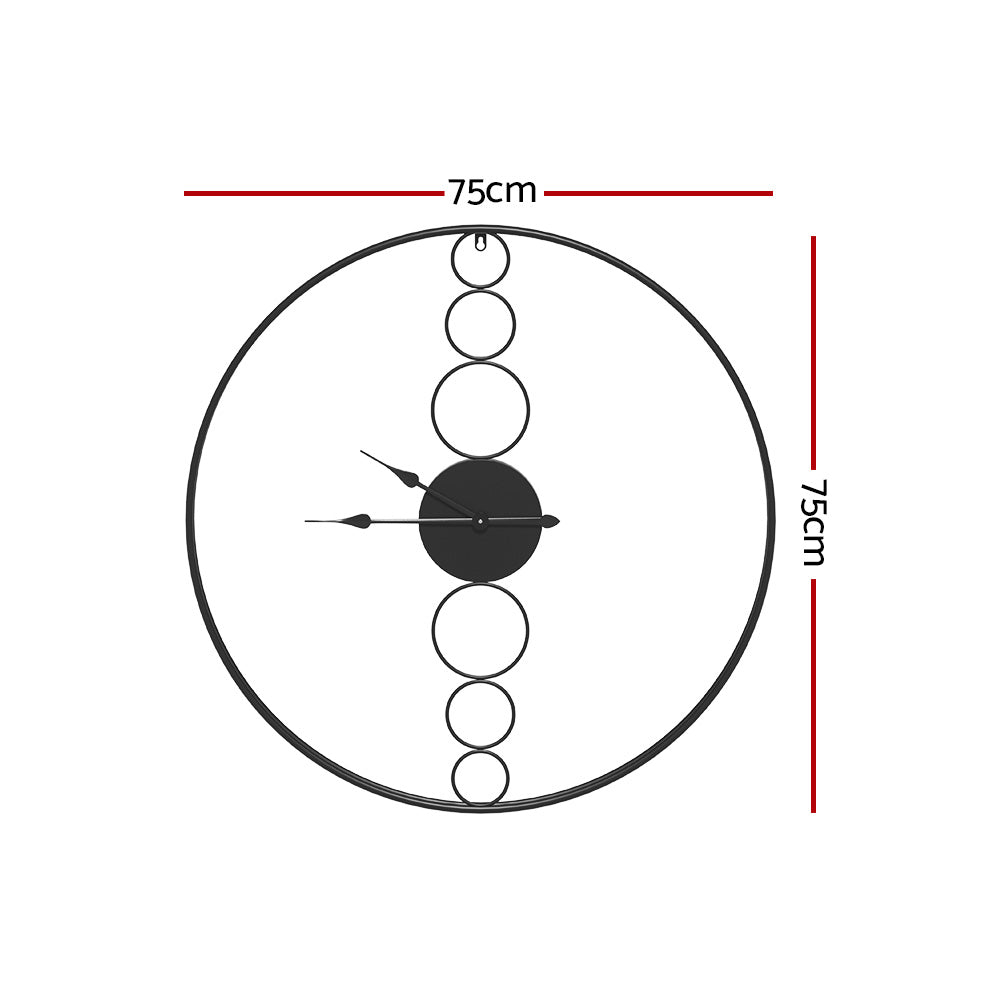 Artiss 75cm Wall Clock Large No Numeral Round Black WC-MT-01-75-BK