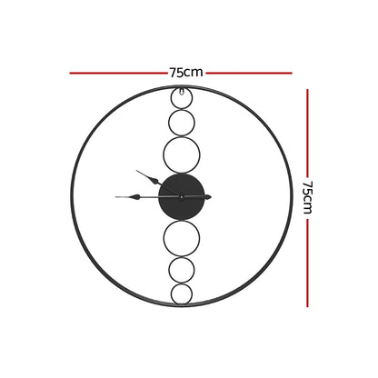 Artiss 75cm Wall Clock Large No Numeral Round Black WC-MT-01-75-BK