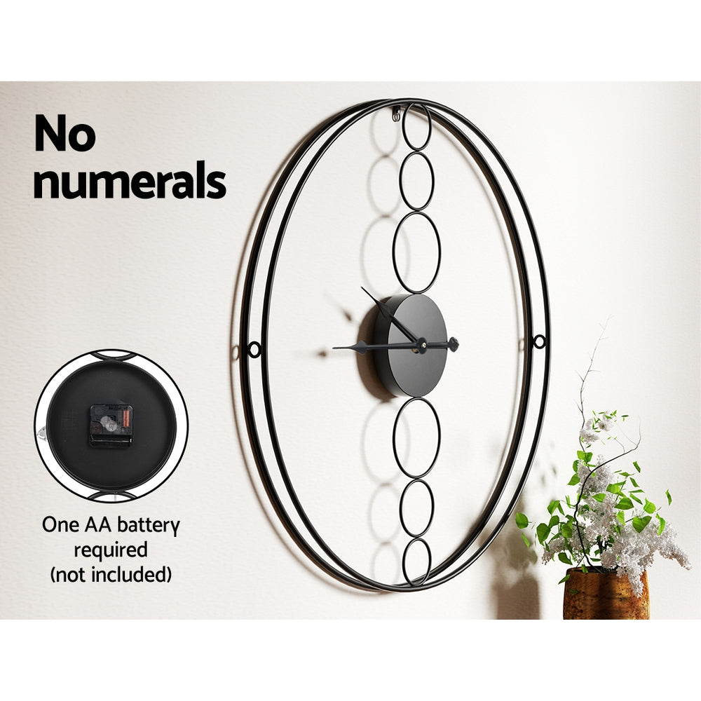Artiss 75cm Wall Clock Large No Numeral Round Black WC-MT-01-75-BK