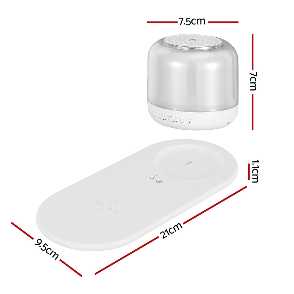 Devanti 3 in 1 Wireless Charger 15W Fast Charging RGB Light Bluetooth Speaker for Phone WC2-B-NL-02-WH