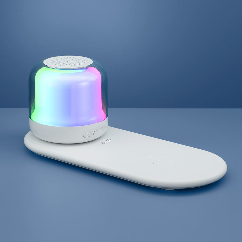 Devanti 3 in 1 Wireless Charger 15W Fast Charging RGB Light Bluetooth Speaker for Phone WC2-B-NL-02-WH