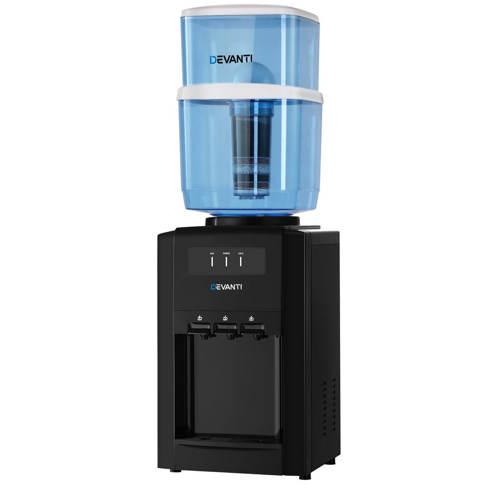 22L Devanti Water Cooler Dispenser Bench Top 3 Taps Chiller Filter Purifier Three Taps Balck WD-1103-22L-BK