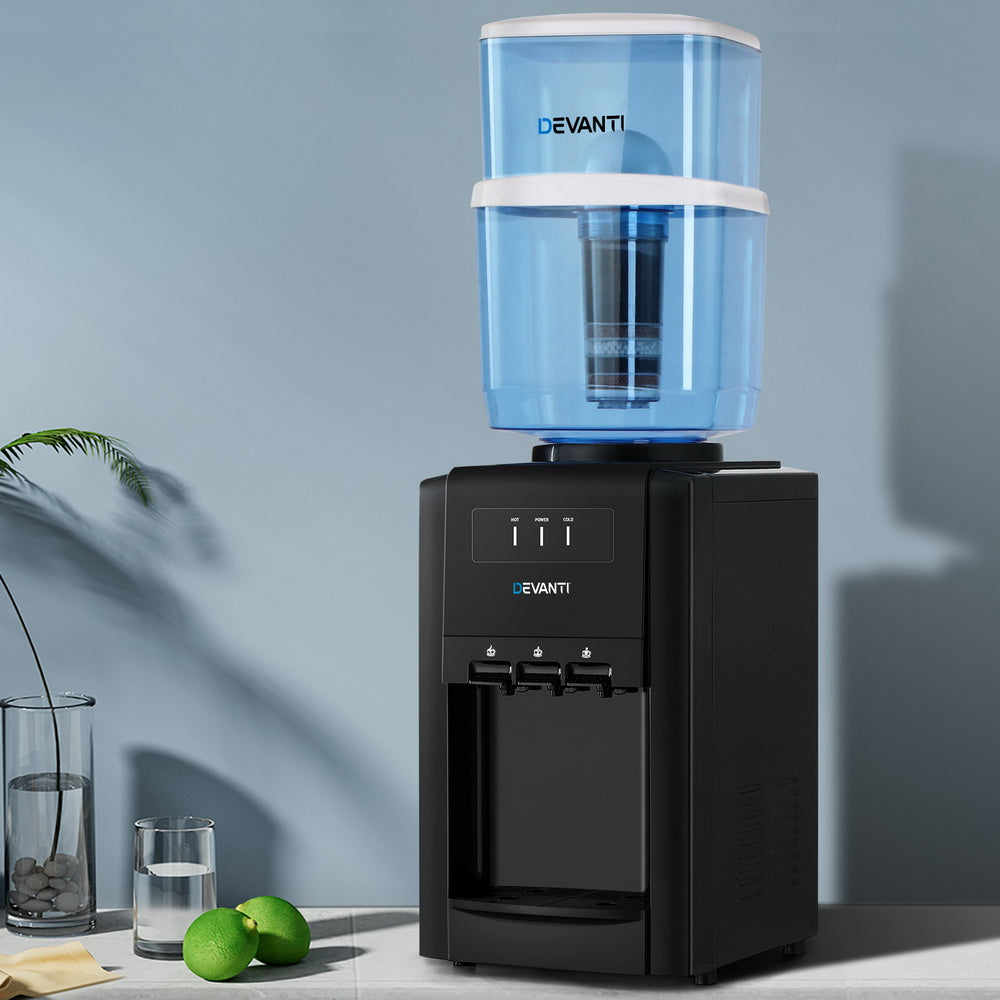 22L Devanti Water Cooler Dispenser Bench Top 3 Taps Chiller Filter Purifier Three Taps Balck WD-1103-22L-BK