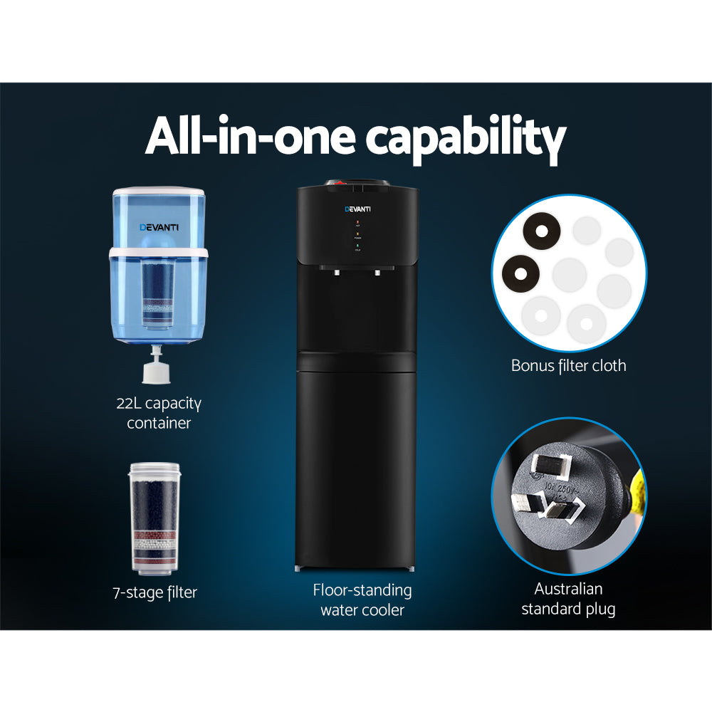 Devanti Water Cooler Dispenser Stand 22L Bottle Black WD-5212-22BP-BK